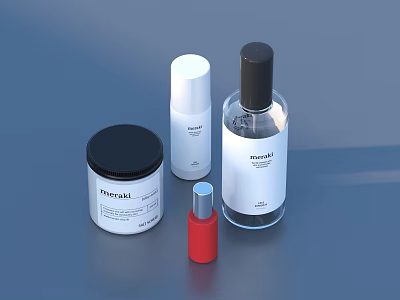 Elegant Meraki Cosmetics Collection With Perfume Bottles Skincare Jars And Spray Vials 3d model
