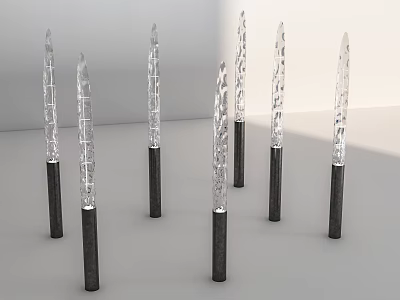 Icicle Shaped Transparent Outdoor Lights With Black Pole Bases And Modern Decorative Design 3d model
