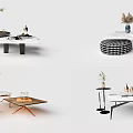 Stylish Modern Coffee Tables With Marble Tops Metal Frames And Decor Items 3d model