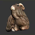 Handcrafted Brown White Animal Figurine In Sitting Position With Textured Fur And Whiskers