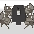 Modern Dining Table Set With Black Rectangular Top And Wooden Rattan Chairs