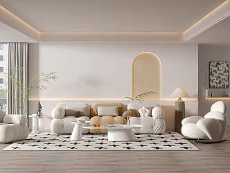 modern living room cream living room 3d model