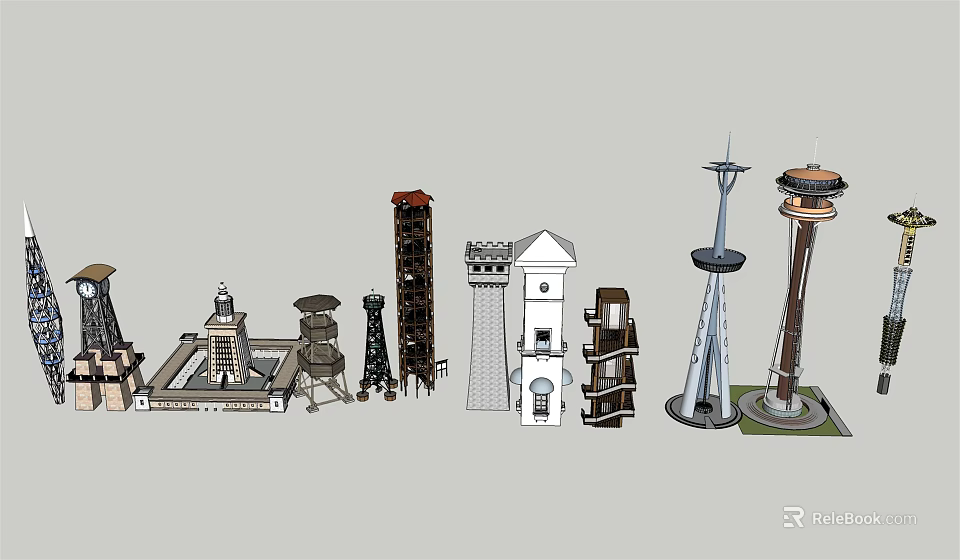 Collection of Different Tower Models With Diverse Architectural Styles and Structures 3d model