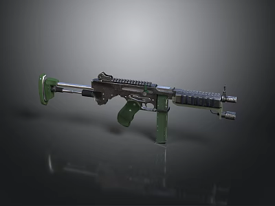 Modern Tactical Weapon Assault Rifle With Green Grip Black Body And Magazine 3d model