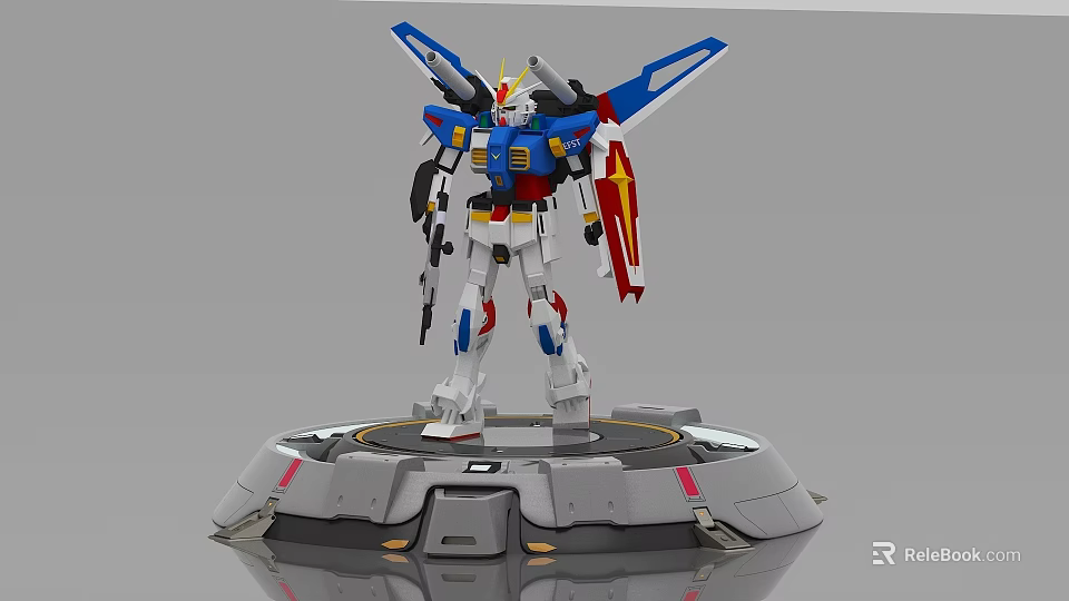 Winged Robot Decorative Figurine Set With Circular Base And Red White Blue Detailed Design 3d model 