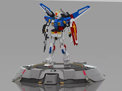 Winged Robot Decorative Figurine Set With Circular Base And Red White Blue Detailed Design 3d model