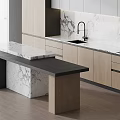 Elegant Modern Kitchen With Wooden Cabinets Marble Countertop And Faucet Appliances