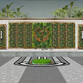 Green Plant Feature Wall With Decorative Metal Frame And Circular Emblem
