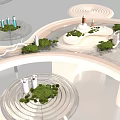 Modern Curved Functional Table with Green Plants and Circular Design Elements