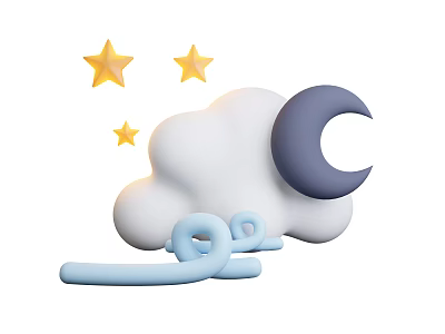 Adorable Cloud Design With Crescent Moon Golden Stars And Blue Ribbons 3d model