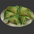 Golden Fried Dumplings Triangular Shape Arranged On White Plate With Crispy Skin 3d model