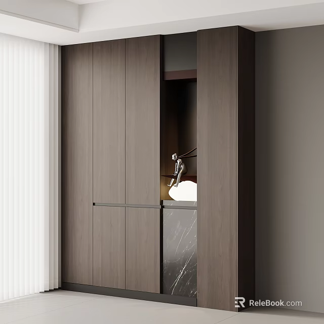 Modern Entryway And Side Cabinet Design With Wooden Finish And Sleek Storage 3d model 
