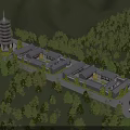 Ancient Architecture Complex Featuring Traditional Pagoda And Historic Buildings In Lush Mountainous Greenery