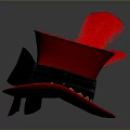 Red Top Hat With Red Feather And Black Gold Decorative Band For Daily Use