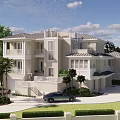 Single Family Home Modern Exterior Design Featuring Landscaped Garden Trees Lawn And Driveway