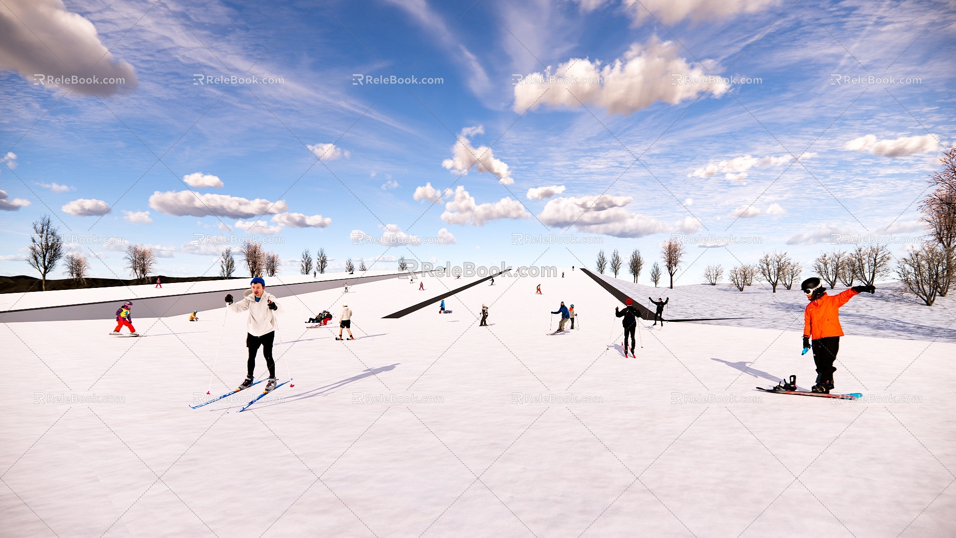 Modern Ski Resort Ski Base Ski Platform 3d model