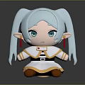 Cute Doll With Light Blue Twin Ponytails Green Eyes And White Yellow Outfit