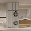 Modern Bathroom Interior Design With Stacked Washer Dryer Vanity And Mirror
