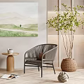Natural Style Indoor Seating With Beige And Gray Wicker Chairs And Small Round Wooden Table