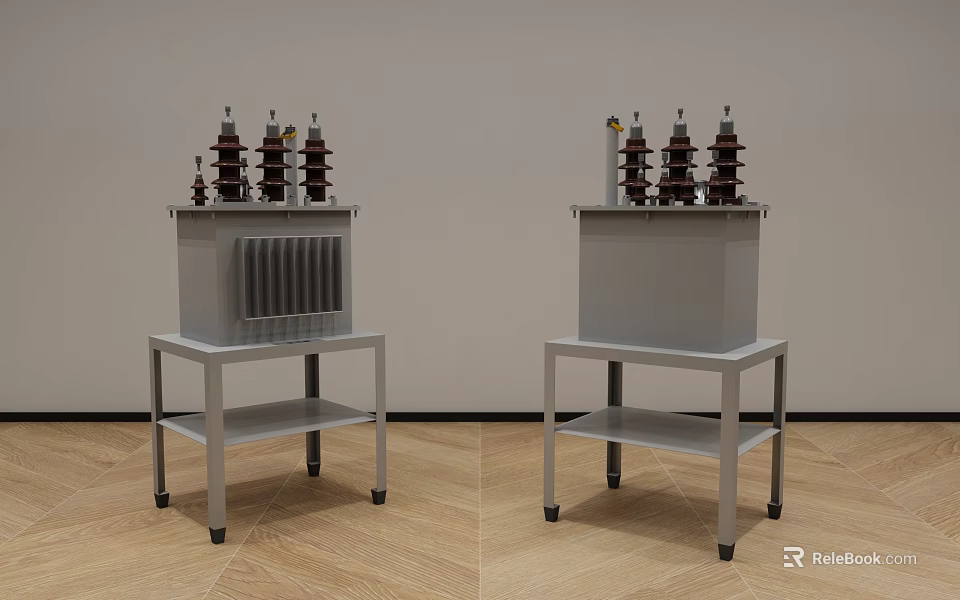 Industrial Electrical Equipment With Red Insulators Cooling Fins And Metal Frames On Wheels 3d model 