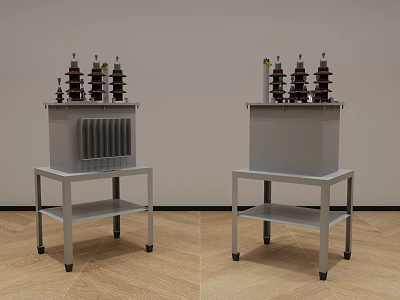 Industrial Electrical Equipment With Red Insulators Cooling Fins And Metal Frames On Wheels 3d model