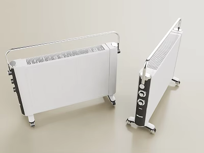 White Portable Electric Radiator With Modern Design And Control Panel On Wheels 3d model