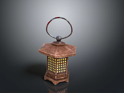 Traditional Chinese Wooden Lantern With Ring Handle And Lattice Design Shade 3d model