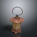 Traditional Chinese Wooden Lantern With Ring Handle And Lattice Design Shade 3d model