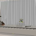 Bay Window Alcove With White Blinds Cushioned Seat Decorative Pillows Brown Curtains And Potted Plant