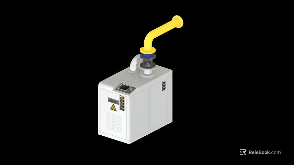 Industrial Equipment With White Body Yellow Curved Pipe And Display Screen 3d model 