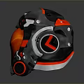 Futuristic Sci Fi Weapon Helmet with Black Red Mechanical Design and Glowing Red Interior
