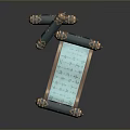 Traditional Ancient Scroll Manuscript With Golden Decorative Accents And Blue Text