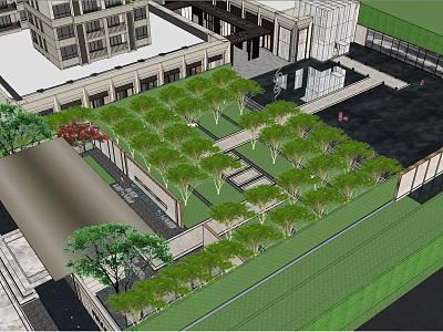 Modern Garden Landscape Design With Neatly Arranged Trees Green Lawns And Paths 3d model
