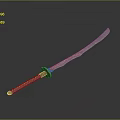 Silver Long Sword With Red Flame Patterns And Textured Hilt On Dark Background