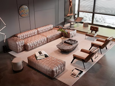 Modern Luxury Sofa And Coffee Table Set With Velvet Ottoman Marble Top And Accent Chairs 3d model