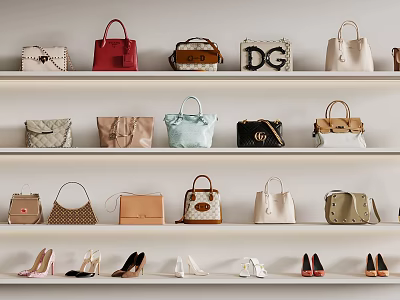 Stylish Trendy Handbags Display On Shelves With Assorted Styles And Colors 3d model