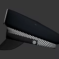 Black Police Hat with Metal Badge and Black White Checkered Band