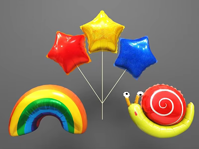 Colorful Balloons Collection With Star Shaped Red Yellow Blue Rainbow And Snail Designs 3d model