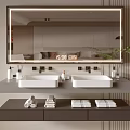 Modern Bathroom Vanity With Double Sinks Mirror Towels And Green Plant