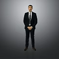 Professional Man in Black Suit White Shirt and Tie Standing Against Gray Background