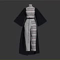 Dark Colored Long Coat With Wide Sleeves Exposing Red And White Patterned Inner Layer 3d model