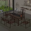 Traditional Tea Room Interior With Wooden Tea Table Comfortable Chairs Tea Set And Green Plants