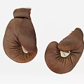 Pair of Brown Leather Boxing Gloves with Vintage Design and White Cuffs