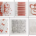 Modern Wall Decorations With Red White Cubes And Geometric Stripes