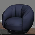 Modern Blue Curved Single Sofa With Upholstered Design And Round Black Base 3d model