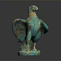 Turquoise Eagle Sculpture with Gold Red Patterns and Decorative Base 3d model