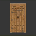 Traditional Wooden Door With Intricate Carvings Classic Design And Metal Decorations