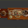 Ornate Vintage Steampunk Mechanical Devices With Wooden Base And Brass Components
