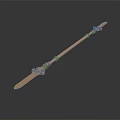 Ornate Copper Long Handle Spear With Decorative Carvings And Metallic Shine