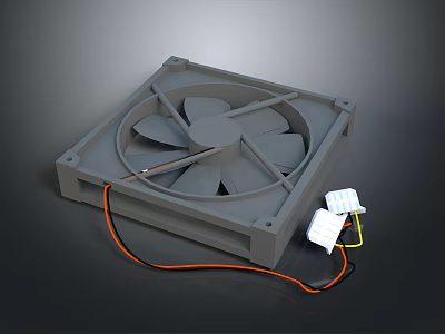 Household Square Fan With Plastic Housing Blades Wires And White Connector 3d model